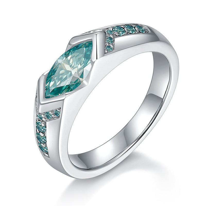 Aqua Moissanite Silver Ring