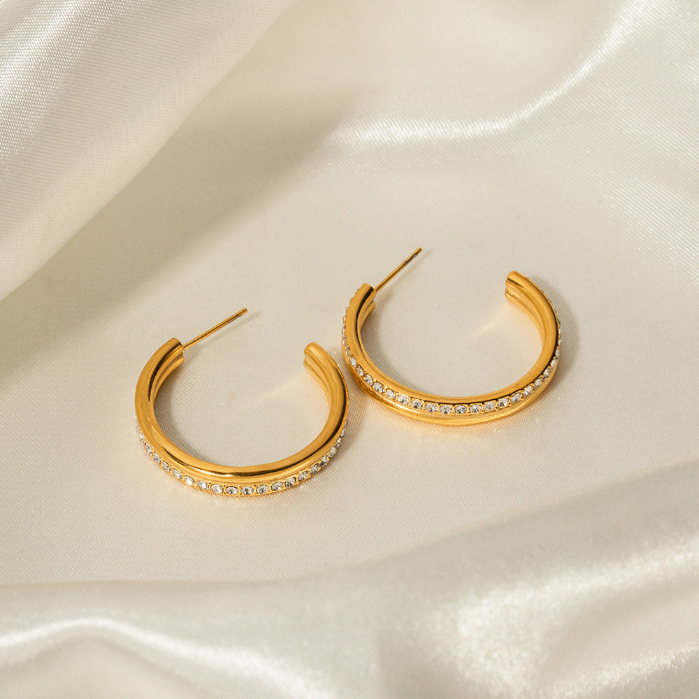 18K Gold Hoop Earrings Studded with Gemstones