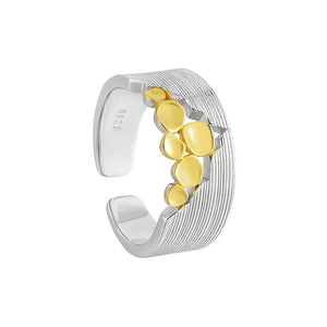 New Yellow Gold Round Scale 925 Sterling Silver Wide Adjustable Ring