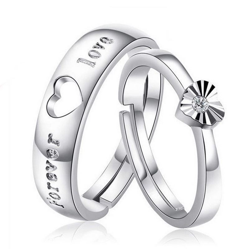 Wedding Love You Forever Heart 925 Sterling Silver Adjustable Promise Ring