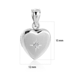 Lady Shining Star Pattern Border Heart 925 Sterling Silver Locket Necklace Pendant